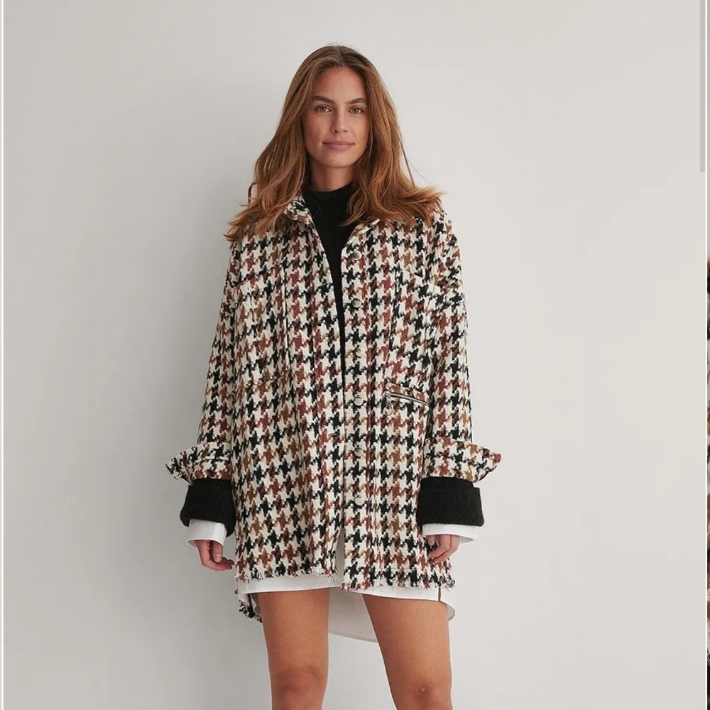 Brown & Black Oversized Houndstooth Jacket